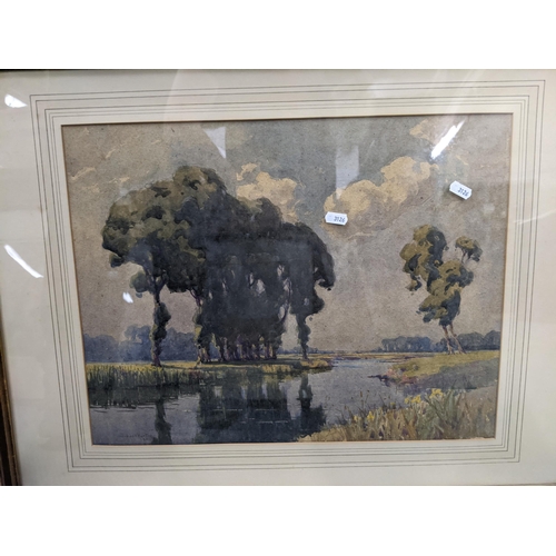 410 - A quantity of seven mixed framed and glazed water colours to include rive scenes, landscapes, indist... 