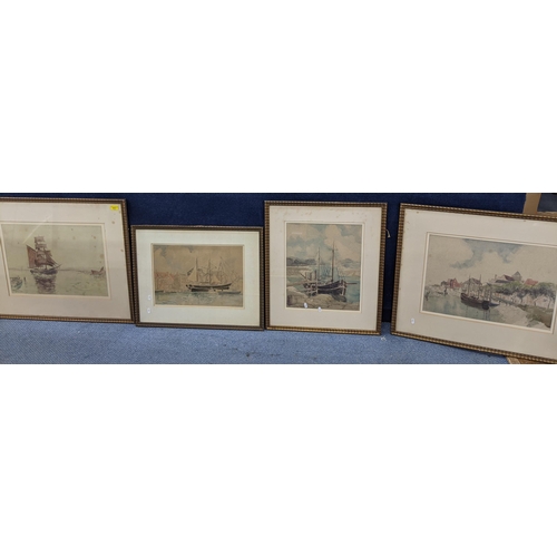 411 - A group of four unsigned framed and glazed water colours, each depicting ships and sails
Location: L... 