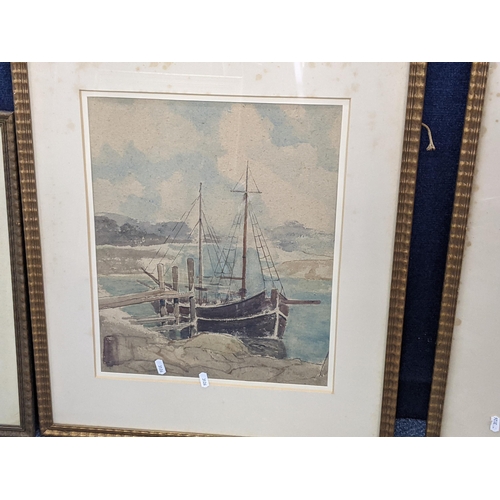 411 - A group of four unsigned framed and glazed water colours, each depicting ships and sails
Location: L... 