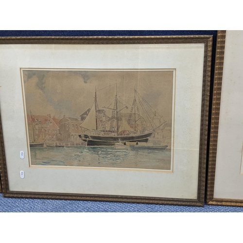 411 - A group of four unsigned framed and glazed water colours, each depicting ships and sails
Location: L... 