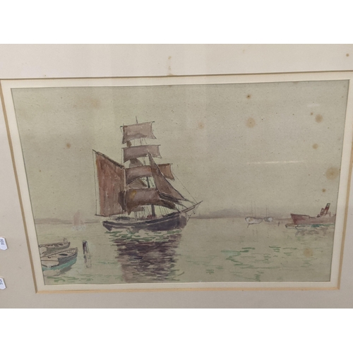 411 - A group of four unsigned framed and glazed water colours, each depicting ships and sails
Location: L... 