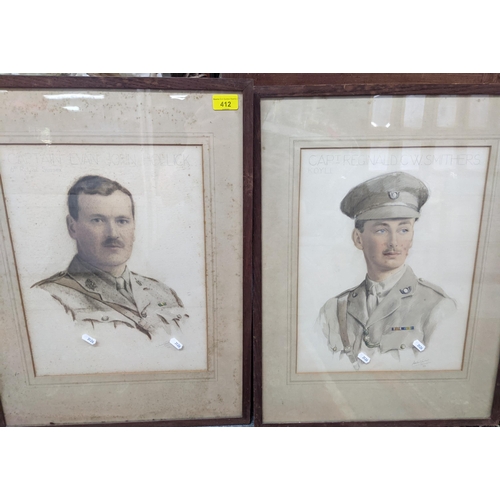 412 - A pair of sketches of WW1 officers to include Captain Evan John Hollick 6th Royal Sussex and Captain... 