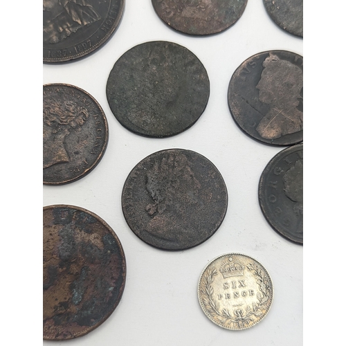 59 - Mixed British coinage to include, 1887 double florin, 1887 half crown, a George III Garter crown, Ge... 