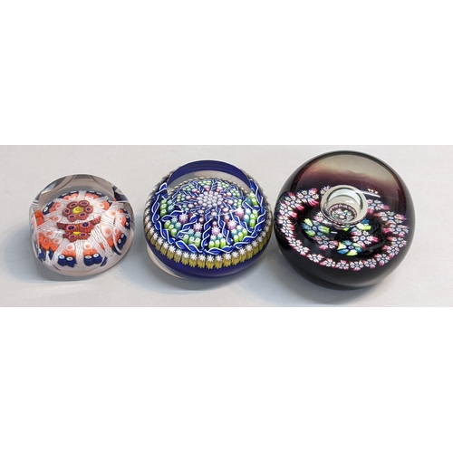 94 - Three paperweights to include a Perthshire millefiori paperweight Location:5:2