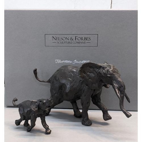 95 - A Nelson Forbes boxed sculpture of an elephant, mother and baby, with certificate numbered 218/250 L... 