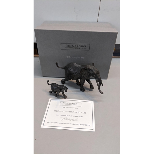 95 - A Nelson Forbes boxed sculpture of an elephant, mother and baby, with certificate numbered 218/250 L... 