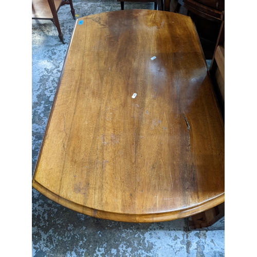 408 - Late 19th century walnut drop leaf D-end table on turned legs 72cm x 110cm x 62cm (when unextended) ... 