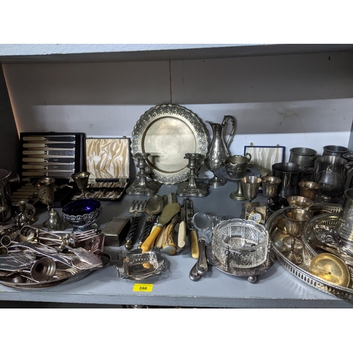 398 - Mixed lot of silver plate to include cutlery, mugs, cased cutlery and other items
Location: G