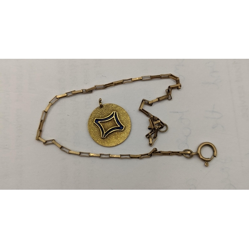 18 - Four 9ct gold bracelets to include two rope twists and a yellow metal enamelled pendant depicting tw... 