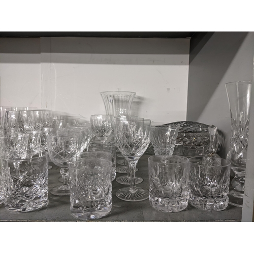 108 - A mixed lot of ceramics and glassware to include Waterford cut drinking glasses, pair of small Chine... 