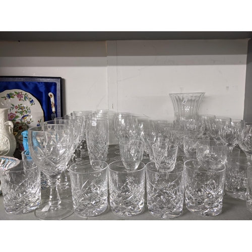 108 - A mixed lot of ceramics and glassware to include Waterford cut drinking glasses, pair of small Chine... 