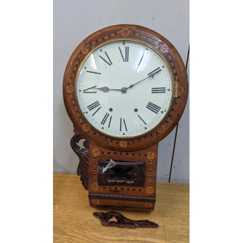 2 - A 19th Century parquetry inlaid drop dial 8 day wall clock 
Locations: A2M