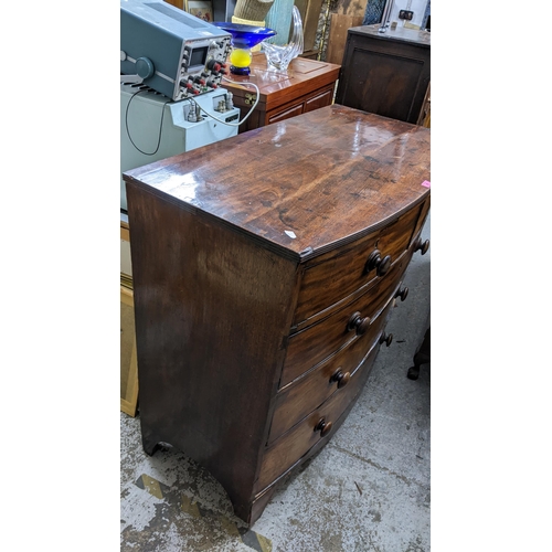 51 - A 19th century mahogany chest of two short and three long drawers on bracket feet, A/F, 104h x 107.5... 