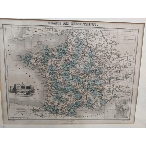 76 - A group of etchings, prints, a watercolour, and a map of France to include an Edward Slocombe river ... 