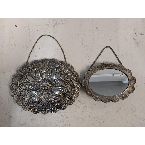 88 - Two Turkish white metal small wall hanging mirrors Location: P