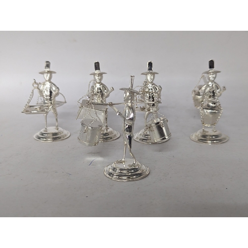 117 - A collection of five stamped 925 sterling silver menu holders in the form of Oriental figures, each ... 