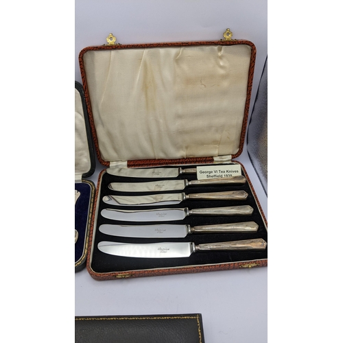 277 - Cased silver cutlery to include a jam spoon with butterknife and six spoons, 71.4g, together with si... 