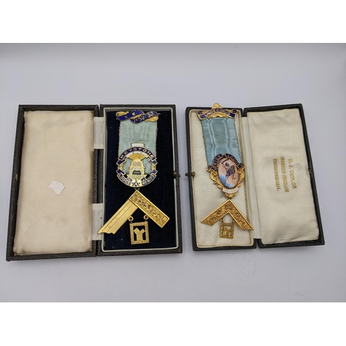 278 - A pair of cased Masonic medals to include a 9ct gold and enamel Orion Lodge example with 9ct gold an... 