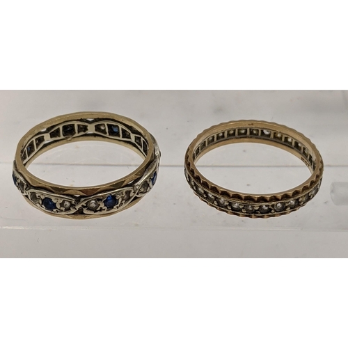 41 - Two 9ct gold eternity rings, one set with blue and white sapphires, one set with white sapphires, to... 