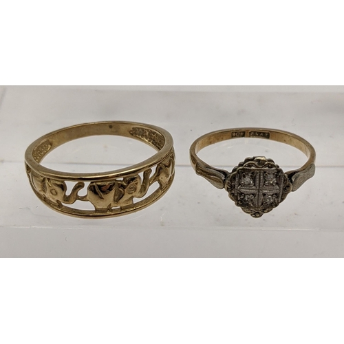 45 - A 9ct gold ring having pierced detail in the form of three elephants, together with a 9ct and platin... 