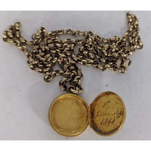 68 - A 9ct gold chain link necklace with a yellow metal circular locket with an anchor one side and a sta... 