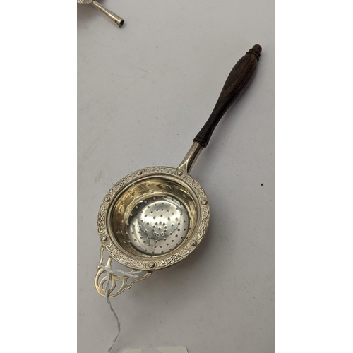 76 - Mixed silver to include two tea strainers and a pierced dish with glass liner
Location: T