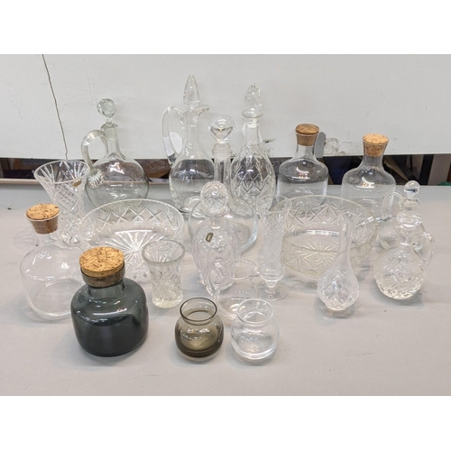 519 - Mixed glassware to include Whitefriars crystal cut decanters and others, along with Whitefriars glas... 