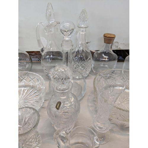 519 - Mixed glassware to include Whitefriars crystal cut decanters and others, along with Whitefriars glas... 