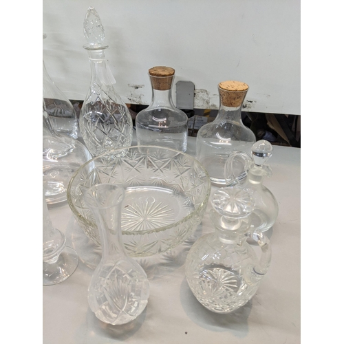 519 - Mixed glassware to include Whitefriars crystal cut decanters and others, along with Whitefriars glas... 