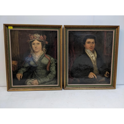 169 - A pair of 19th century British school, half length portraits of a lady and gentleman, oil on canvas,... 