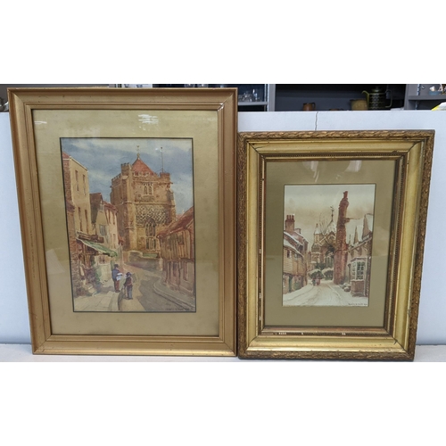 104 - Francis B Tighe - two water colours depicting street scenes both signed and dated 1916 to the lower ... 