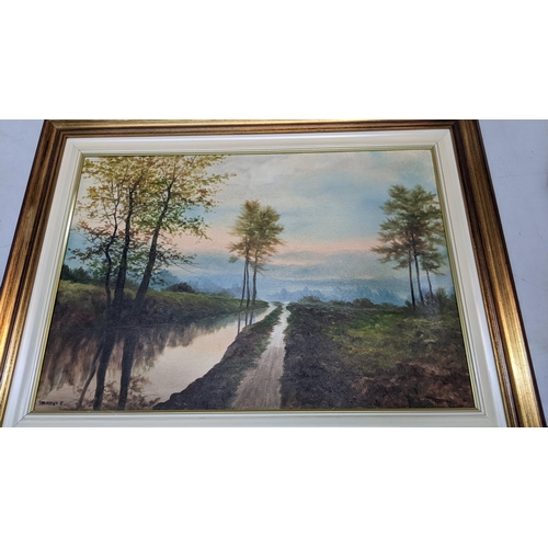 105 - Three oil paintings to include two Marinelli signed country landscapes and a street scene signed Mon... 