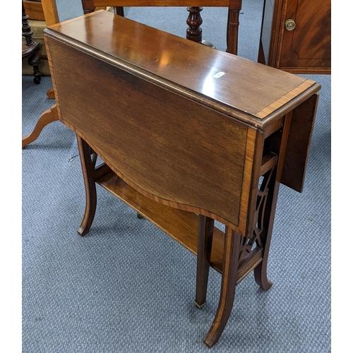 120 - An Edwardian mahogany and satinwood Sutherland table with shelf below 63h x 60.5w 
Location:A2M