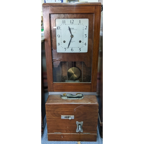 13 - A mid 20th century National Time Recorder clocking clock 95cm h x 31cm W 36cm d
Location:A2F