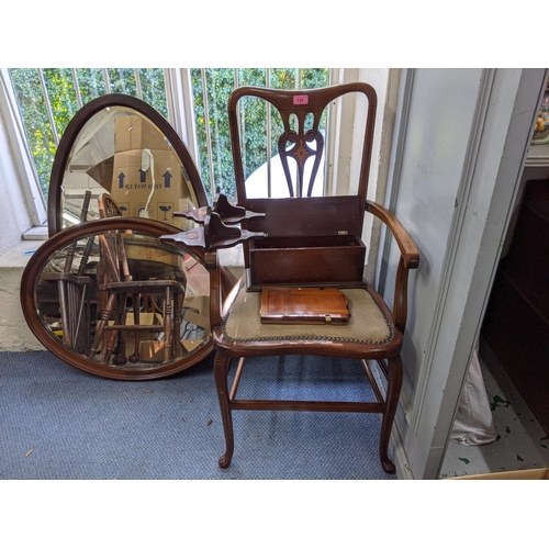 133 - Small furniture to include an Edwardian inlaid chair, two mirrors, a pair of small brackets, a box a... 