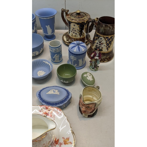 145 - A mixed lot to include Wedgwood Jasperware to include a vase and others together with a silver plate... 