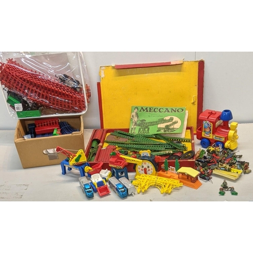 156 - A mixed lot to include Meccano A/F along with a child's train set A/F and miniature toy figures
Loca... 