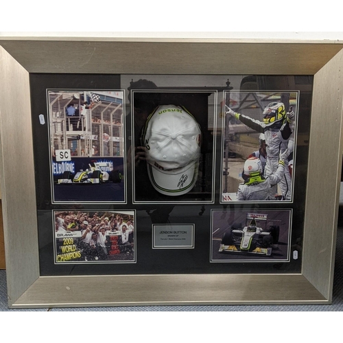 16 - Jenson Button - a signed cap and various photographs mounted in a box frame
Location:RWF