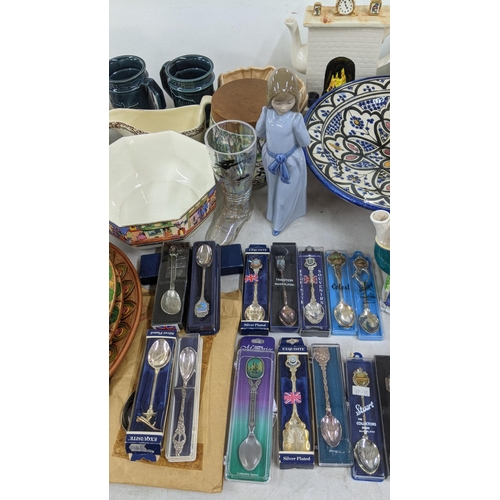 164 - A mixed lot to include collectors spoons, glassware, collectors teapots, barometer and other items L... 