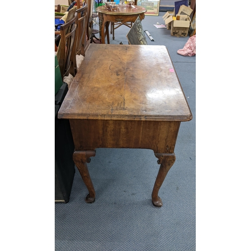 17 - An early  18th century quarter cut veneered walnut lowboy having three drawers and a carved apron 70... 