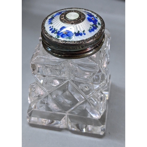 180 - A mixed lot to include guilloche enamel Norwegian silver salt pot engraved silver plated tray and ot... 