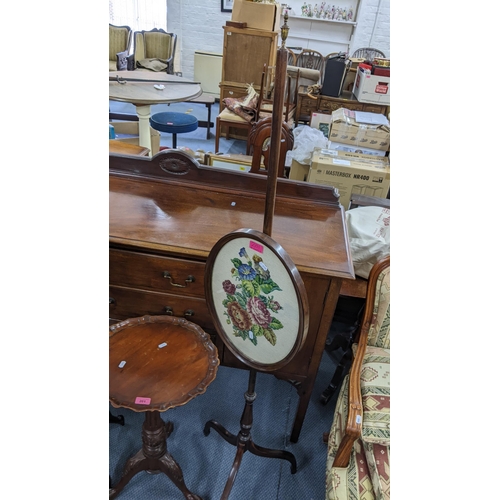 201 - A reproduction bird cage table, together with a barley twist torchere stand, and an early 20th centu... 