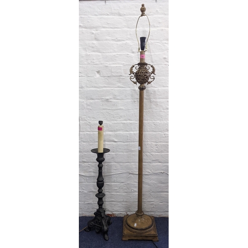 203 - A cast metal classical style table lamp, together with a standard lamp Location:BWR