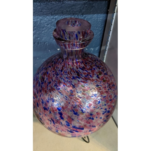 21 - A Murano style art glass vase on a wrought metal base, together with a glass mallet vase
Location:3:... 