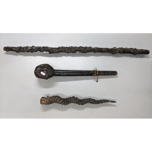 212 - A Victorian antelope horn, together with two Irish shillelaghs Location:A1M