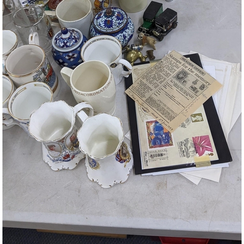 395 - A mixed lot to include a first day cover album, Chinese cloisonne vases, boxed Aynsley china and oth... 