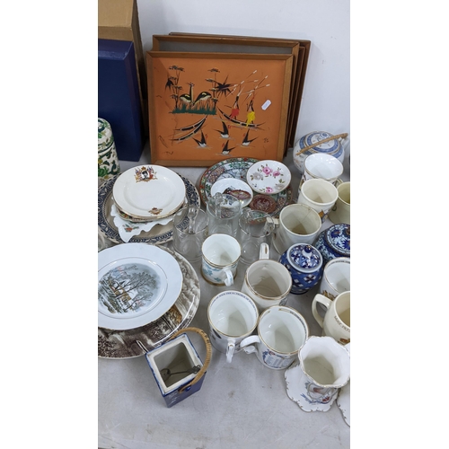 395 - A mixed lot to include a first day cover album, Chinese cloisonne vases, boxed Aynsley china and oth... 