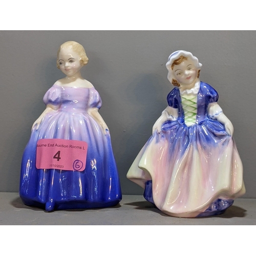 4 - Six Royal Doulton figures to include Top of the Hill, Rachel, Biddy, Penny Farthing, Dian Princess o... 