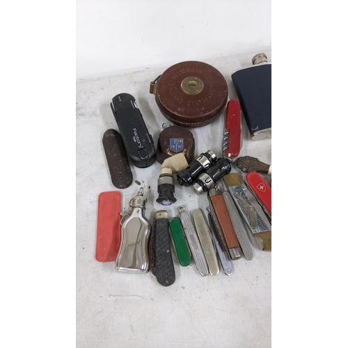 405 - A mixed lot to include pen knives, two pipes, hip flask and other items
Location; RAM