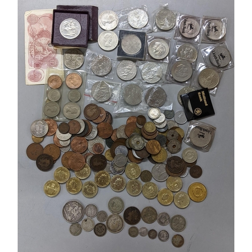 418 - Mixed Victorian and later British and world coins to include a 1891 crown, 1887 Shilling and six pen... 